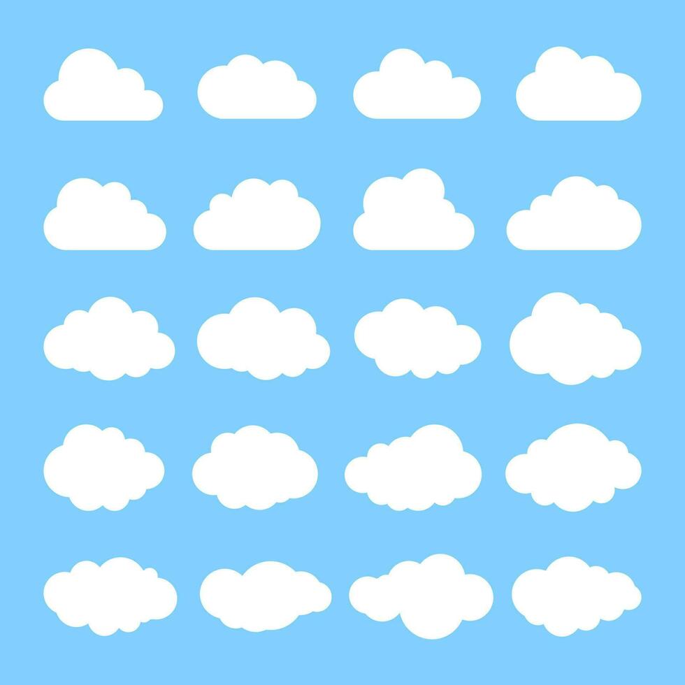 Cloud. Abstract white cloudy set isolated on blue background. Vector illustration