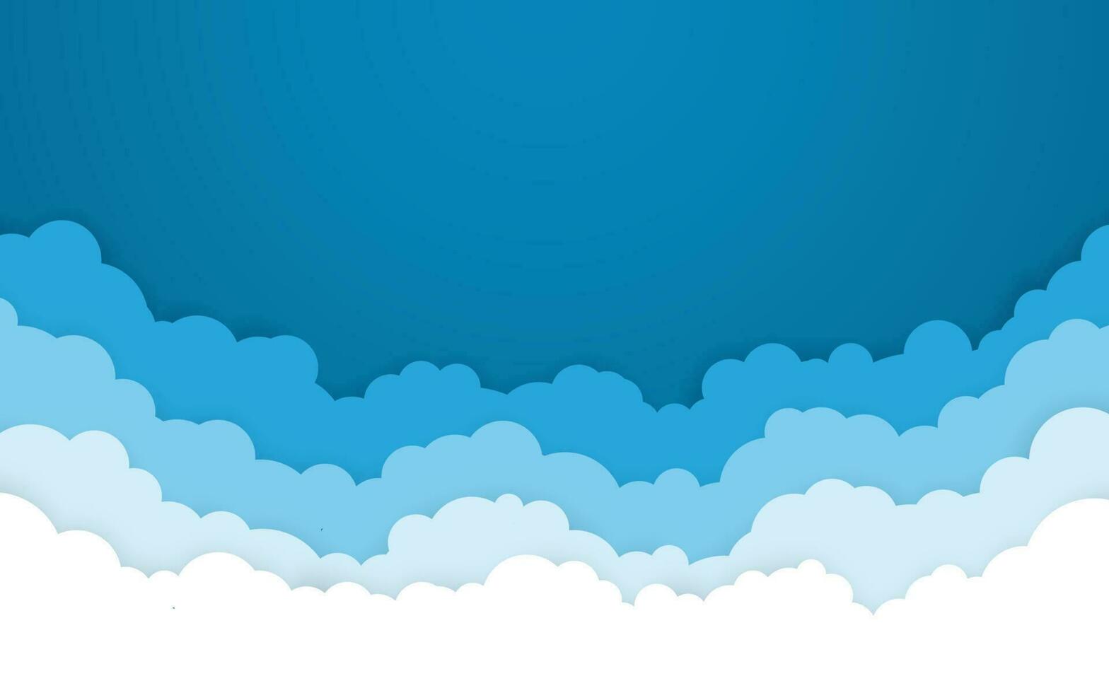 Blue sky with white clouds background. Cartoon flat style design. Vector illustration