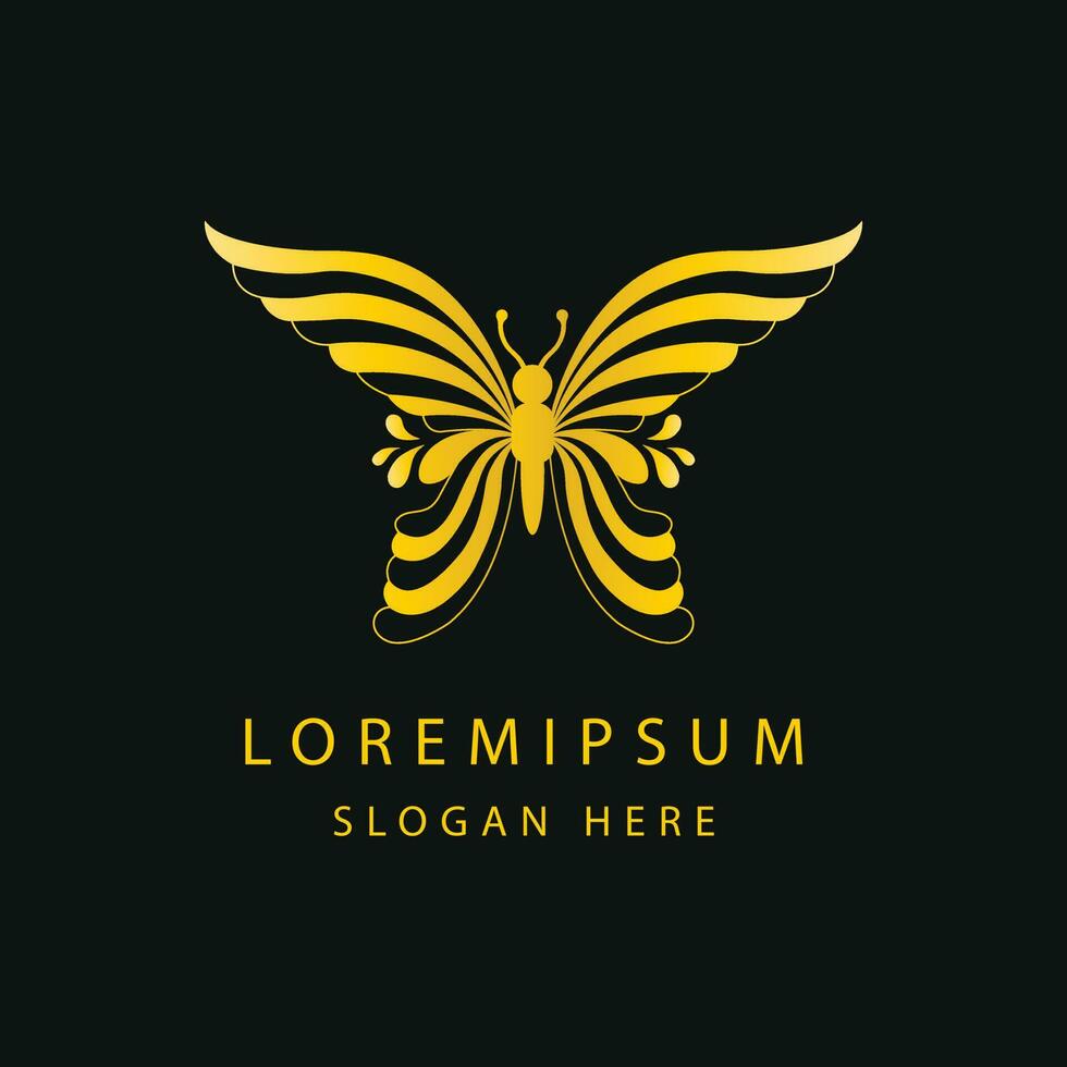 Luxury Golden Color Butterfly Logo Design. vector
