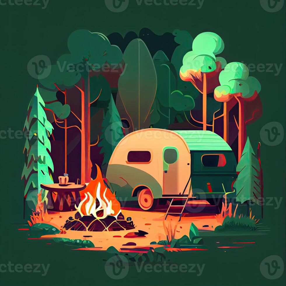 Caravan and vacation camping concept. photo