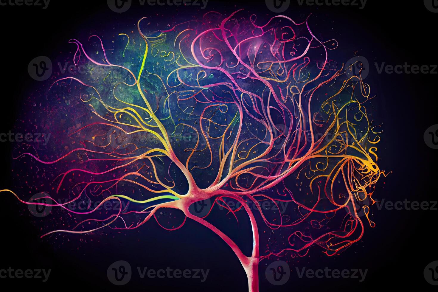 Brain exploding with different colors. photo