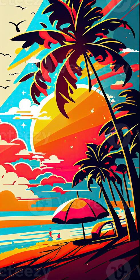 Abstract paper art of summer seascape. Illustration. photo