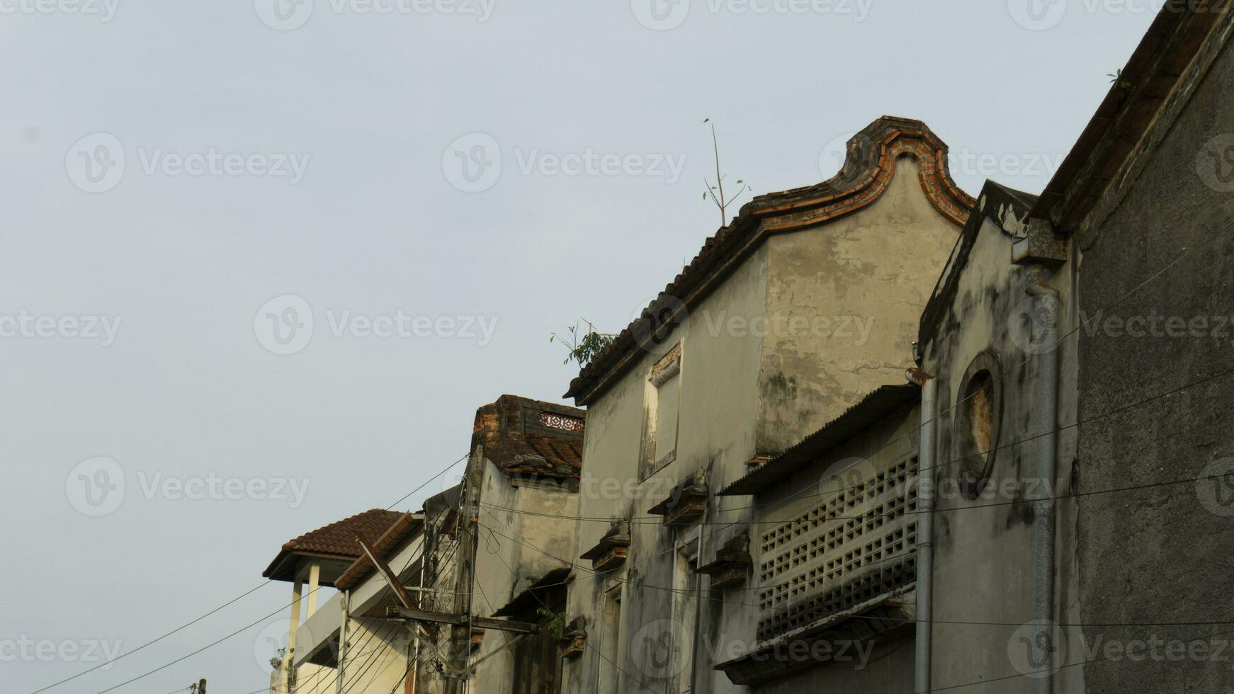 architecture house style sino portuguese old town. architecture building font view, house photo on white sky, vector. architecture for house design, home, element, object, poster.