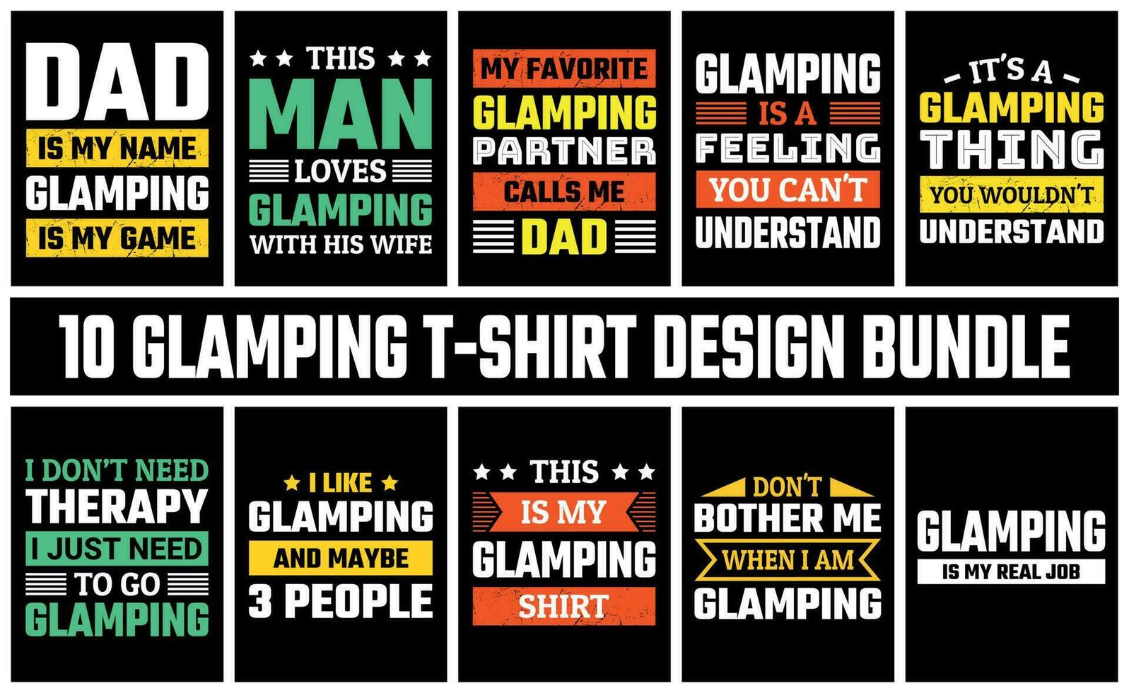 Glamping T Shirt Design Set Vector