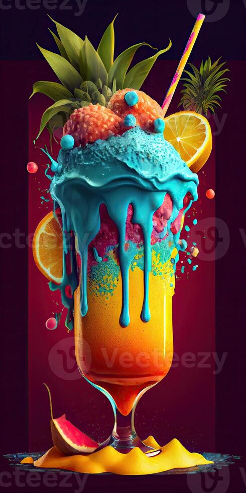 Cup of ice cream in assorted colors. photo