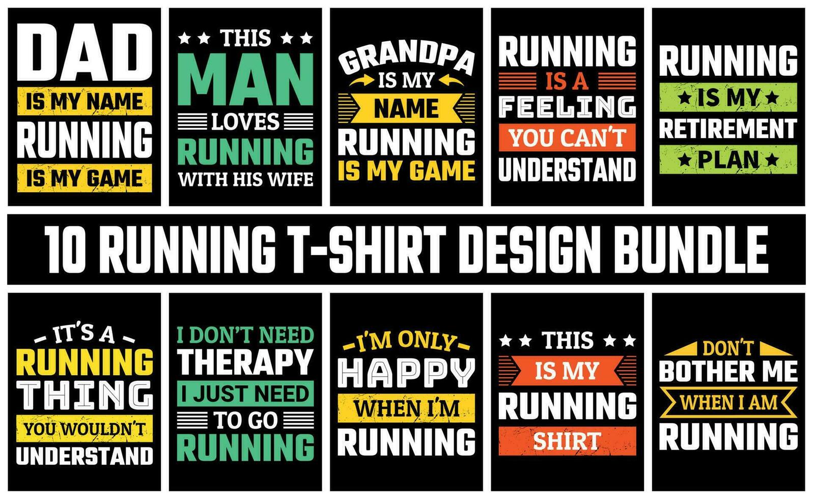 Running T Shirt Design Set Vector