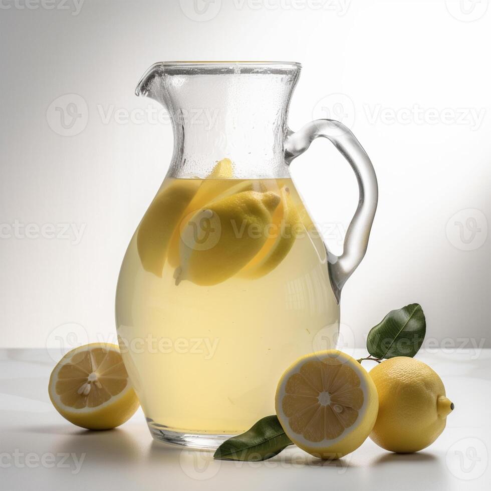 A pitcher of lemonade with lemons Generated photo