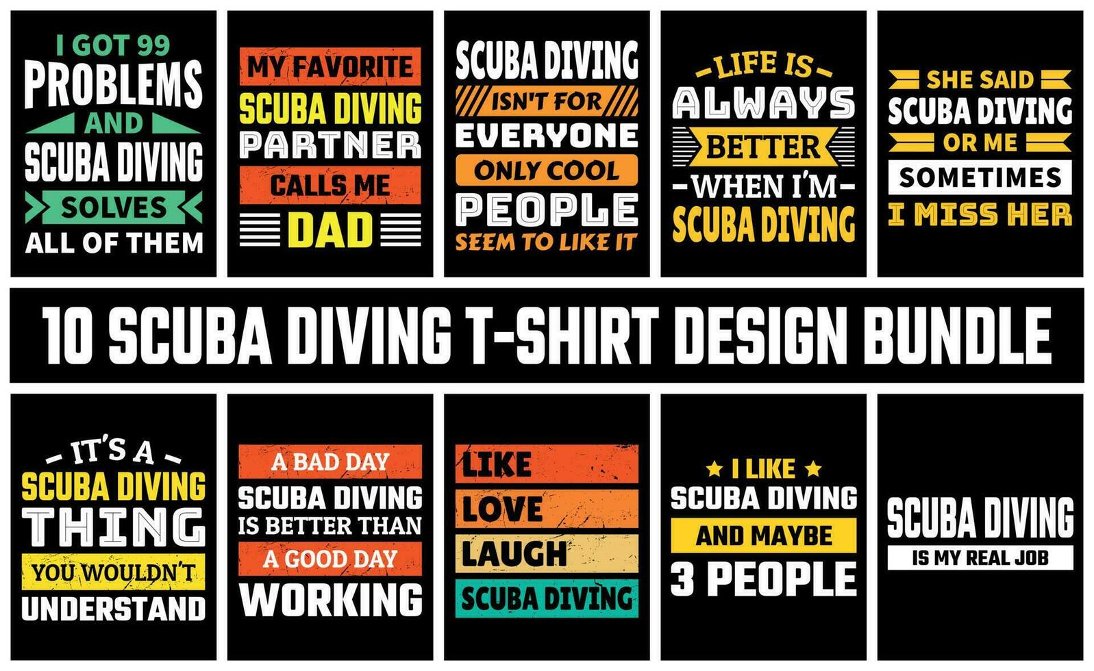 Scuba Diving T Shirt Design Set Vector