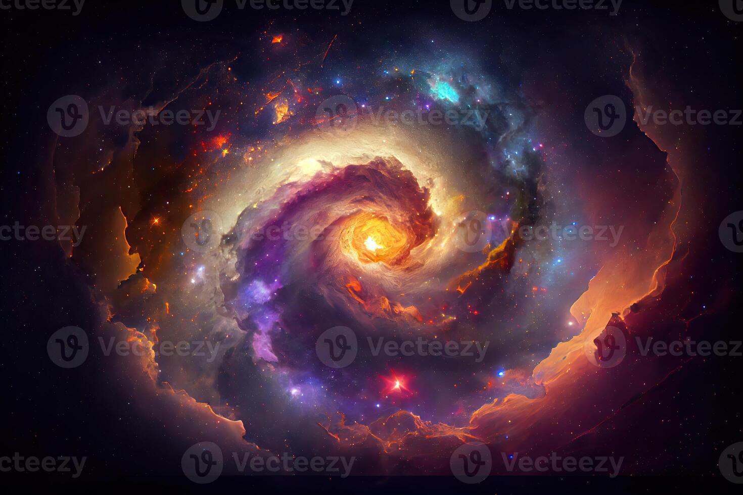 Space background with nebula and fictional planets. photo