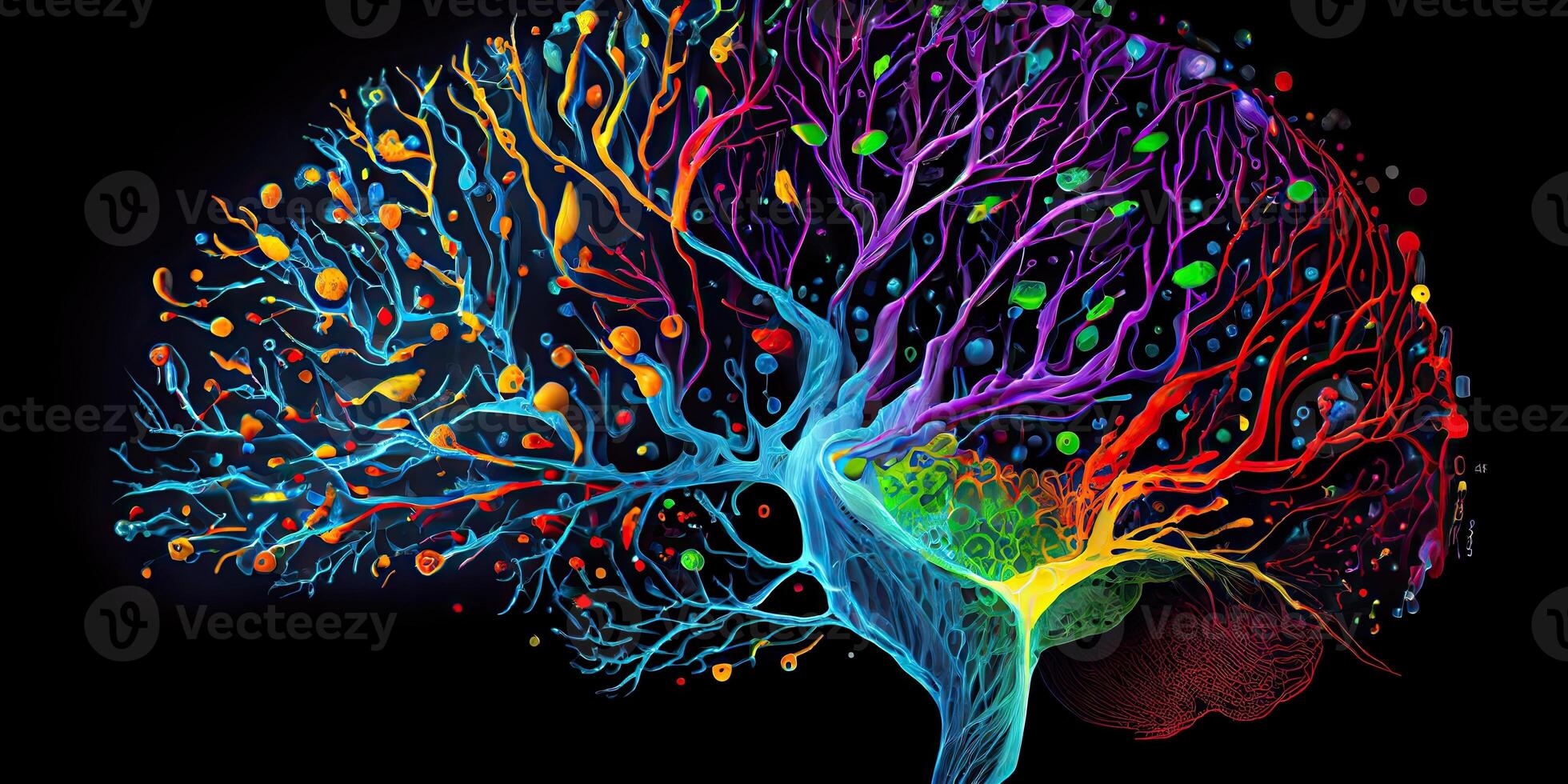 Brain exploding with different colors. photo