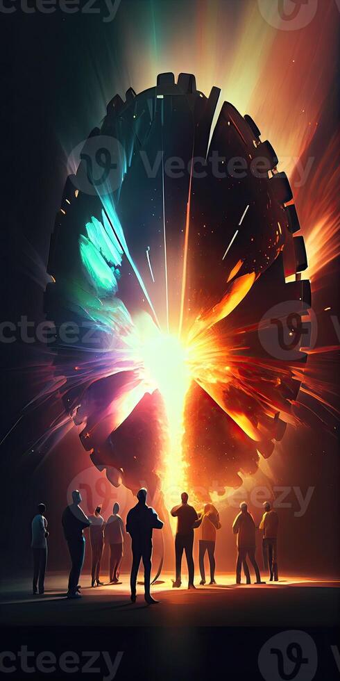 Ufo spaceship abducting humans. photo