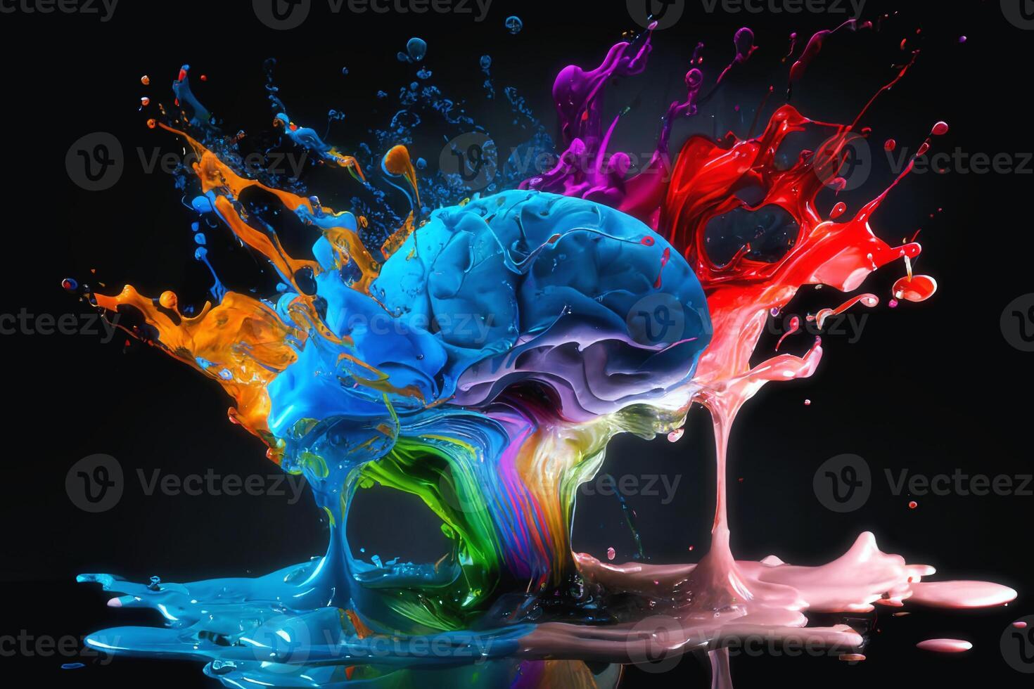 cerebro explotando con diferente colores. generativo ai foto