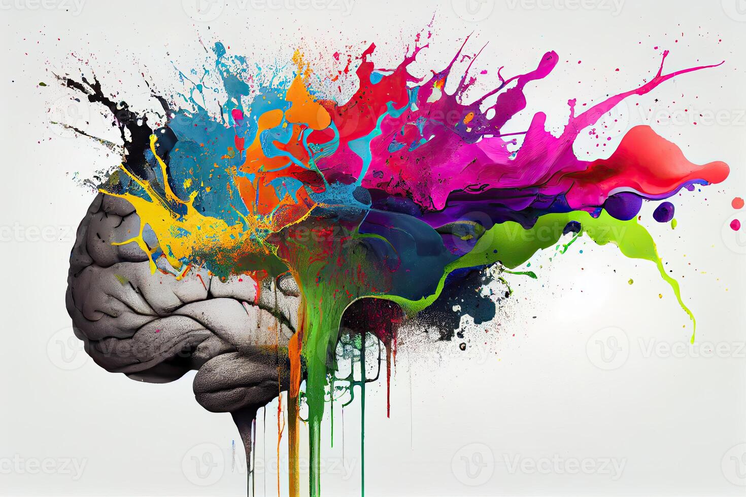 cerebro explotando con diferente colores. generativo ai foto