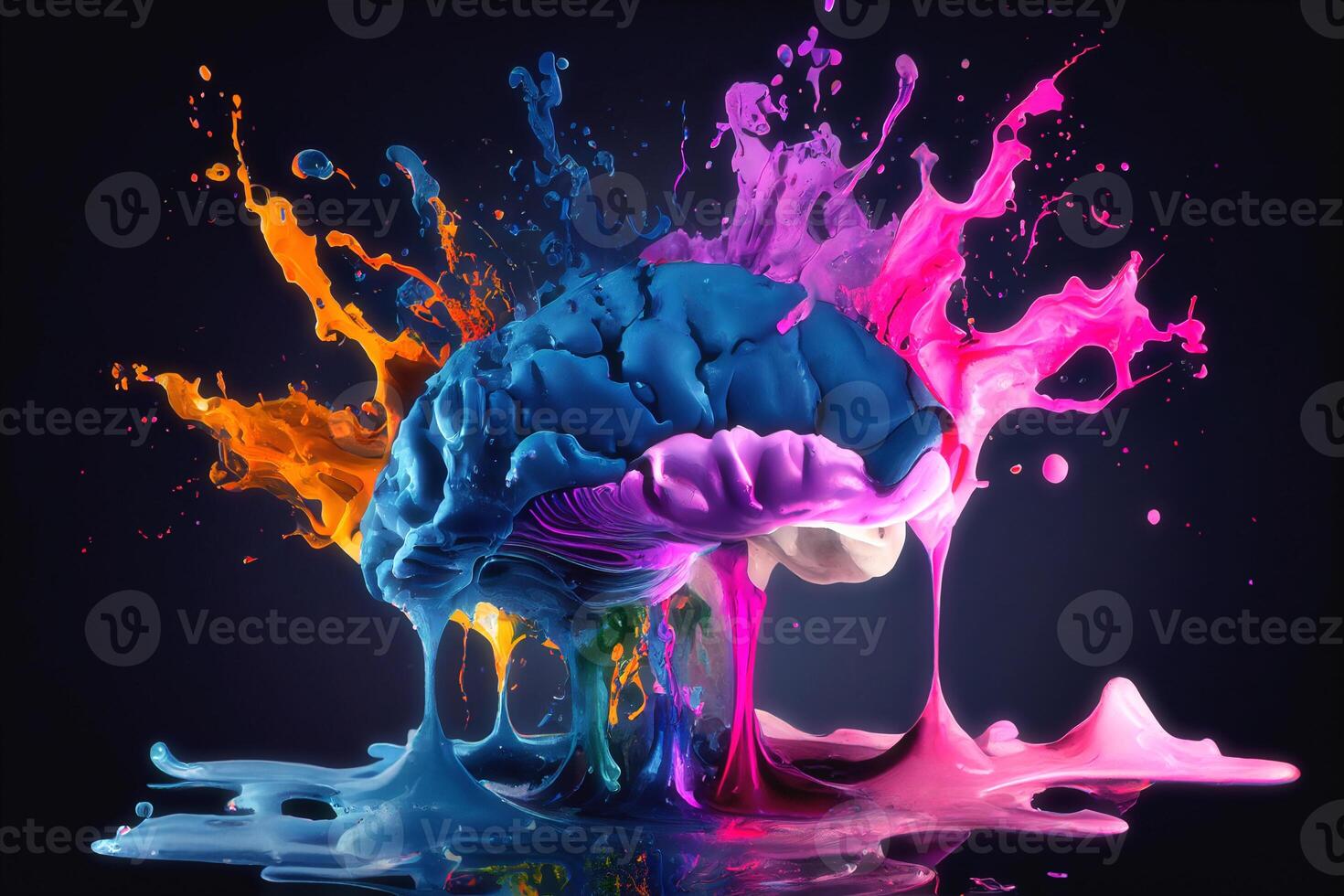 Brain exploding with different colors. photo