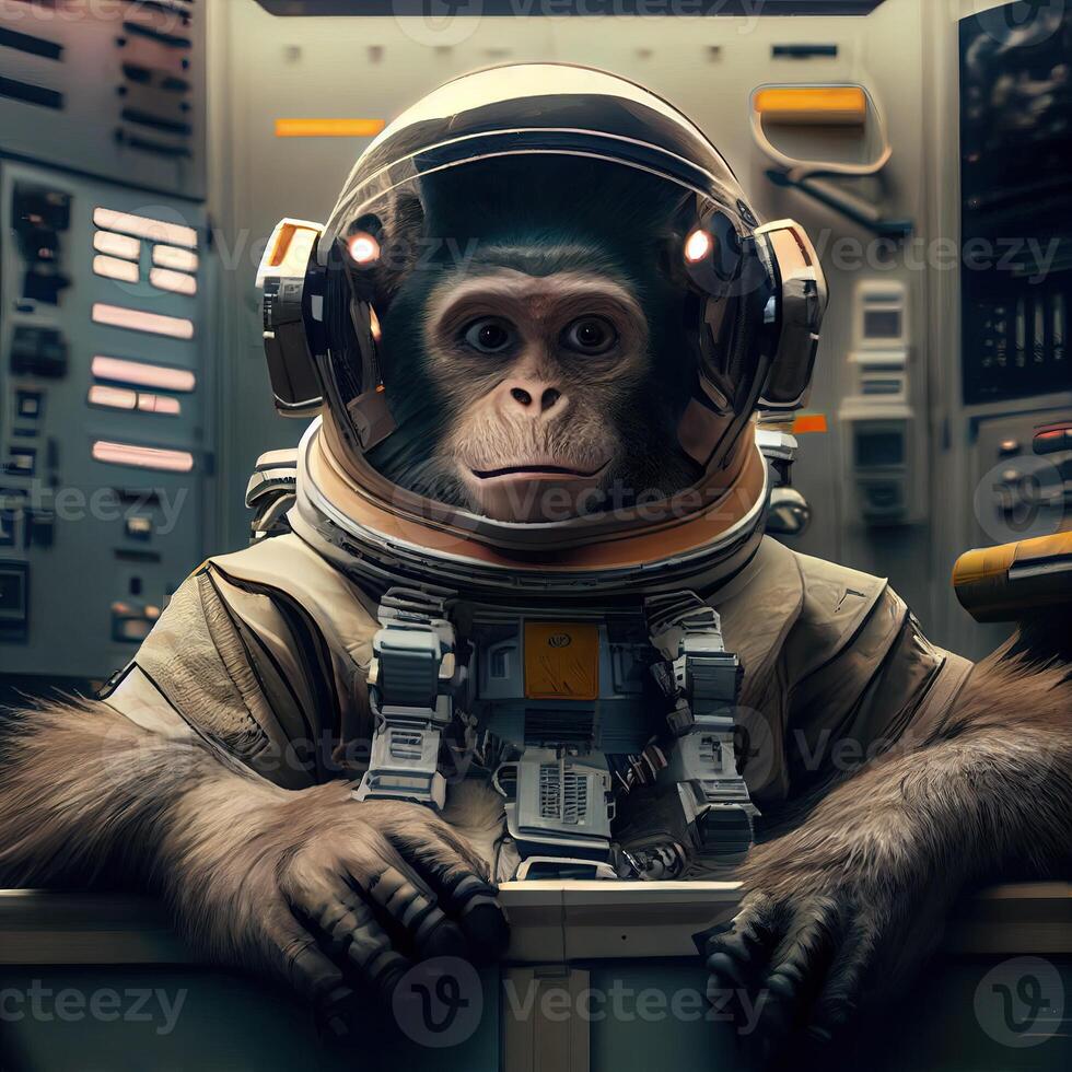 Astronaut monkey. Illustration. photo