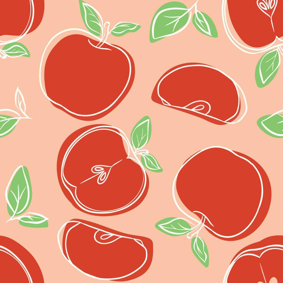 Apple Line Sketch Seamless Background vector