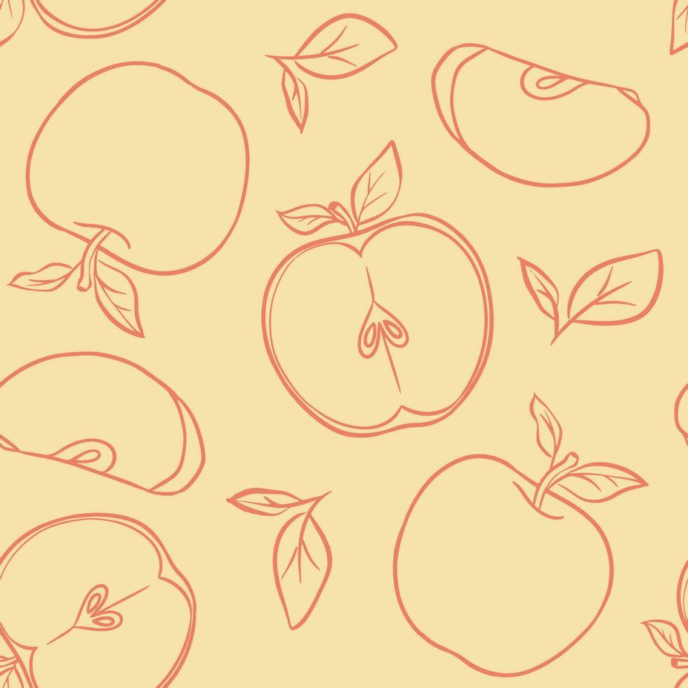 Apple Line Sketch Seamless Background vector