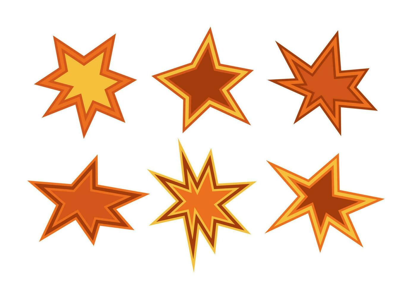 Set of few comic explosions containing yellow and orange colors. Distorted stars. vector