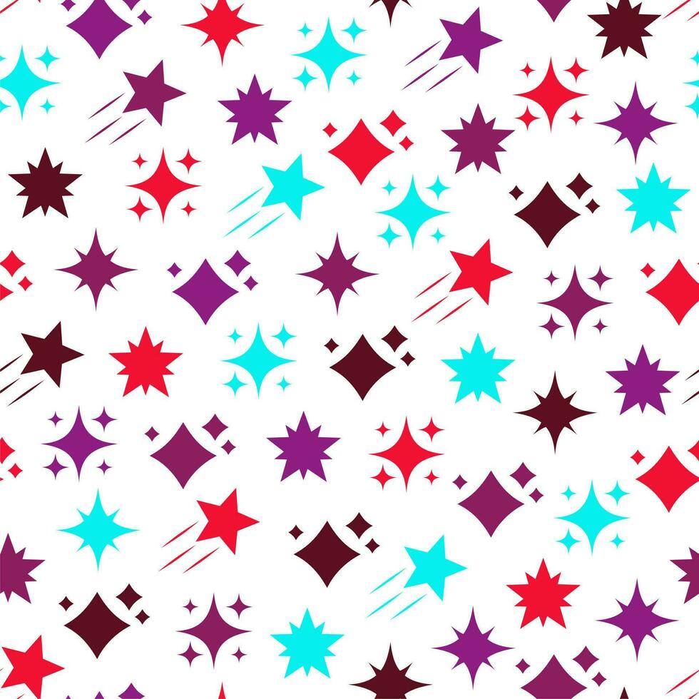 Seamless cute pattern with little different colorful stars on white background. Vector illustration.