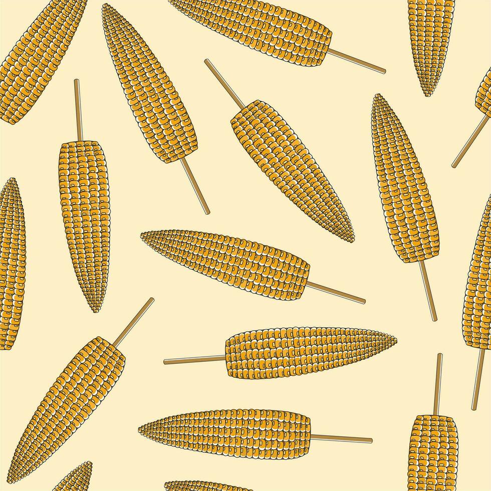 Corn on a stick seamless pattern. Traditional Mexican food on a white background. Flat vector illustration