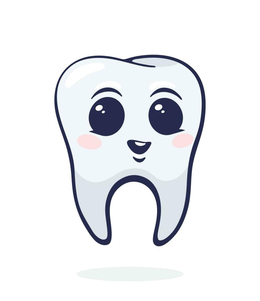 Vector illustration. Happy smiling healthy baby human tooth with eyes. Symbol of somatology and oral hygiene.