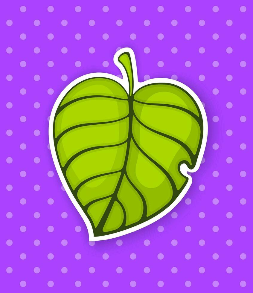 dibujos animados pegatina con verde árbol hoja vector