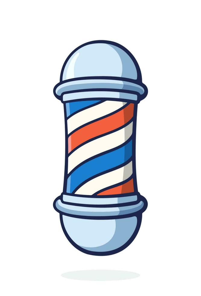 Cartoon illustration of barber pole with red and blue spiral. Symbol of retro barbershops vector