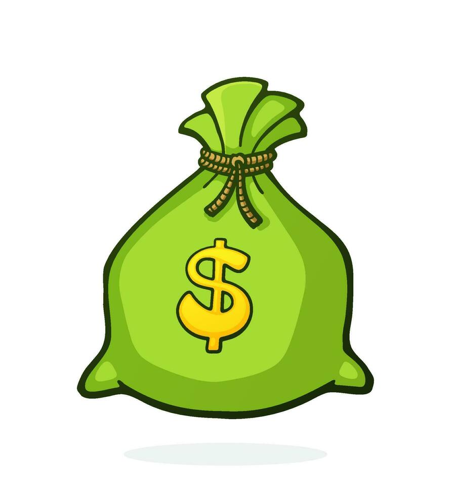 Cartoon illustration of green bank bag with dollar sign vector