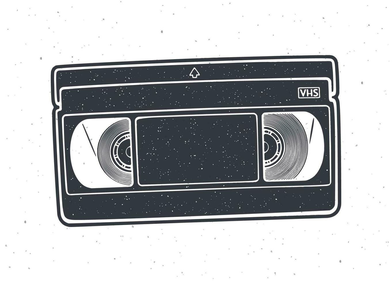 Silhouette of VHS cassette. Vector illustration. Video tape record system. Retro storage of analog information. Pattern for packaging, signboards, showcases, emblems. Isolated white background