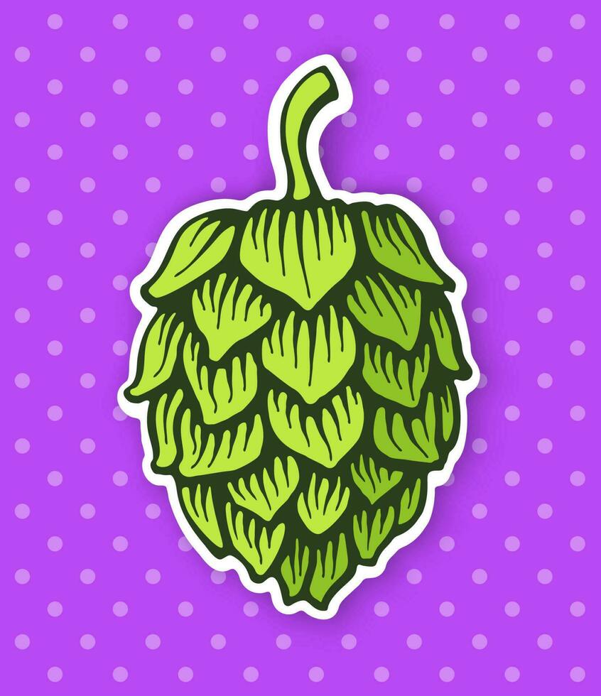 Sticker of a green cone of hop vector