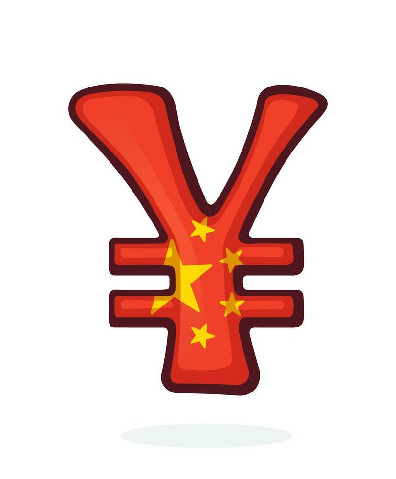 Cartoon illustration of yuan sign in national flag colors with two lines vector