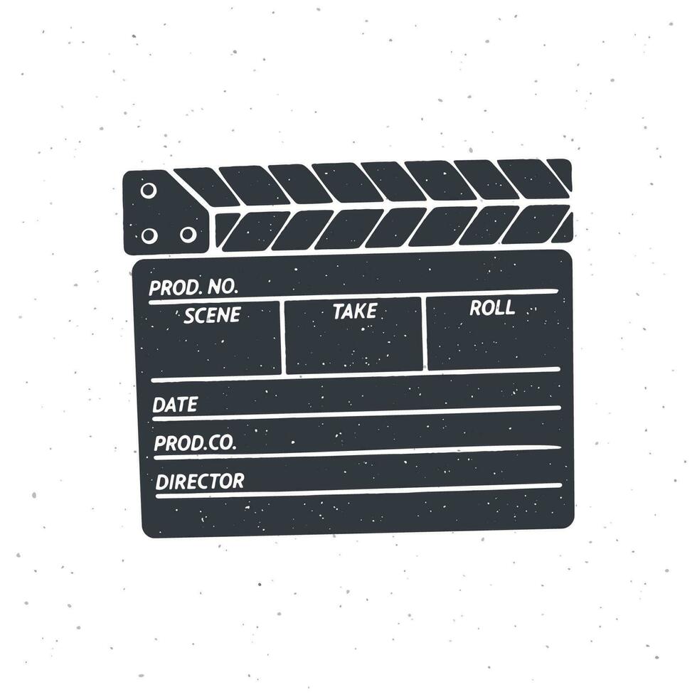 Silhouette of closed clapperboard. Vector illustration. Symbol of the movie industry, used in cinema when shooting a film. Pattern for signboards, showcases, posters. Isolated white background