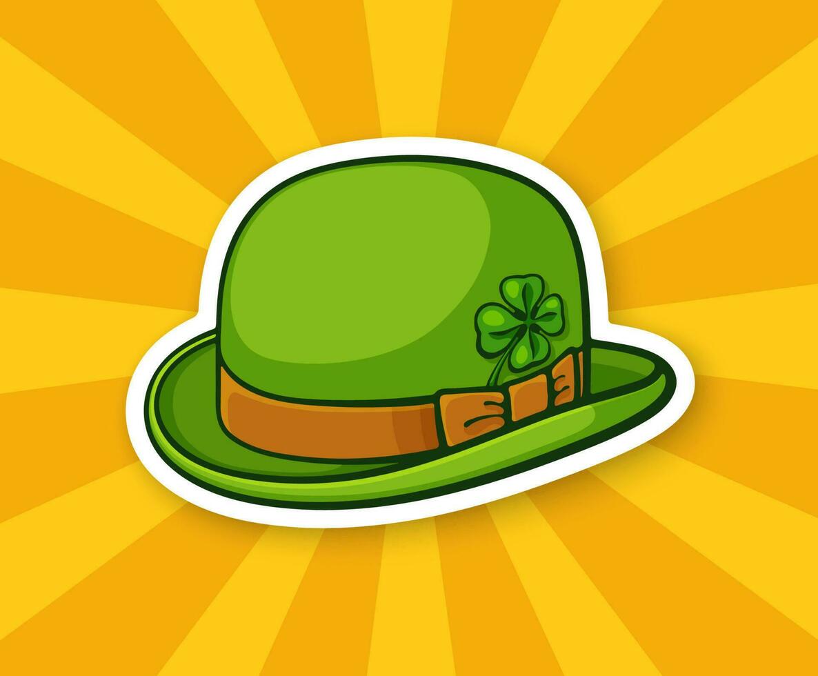 Sticker green bowler hat with clover vector