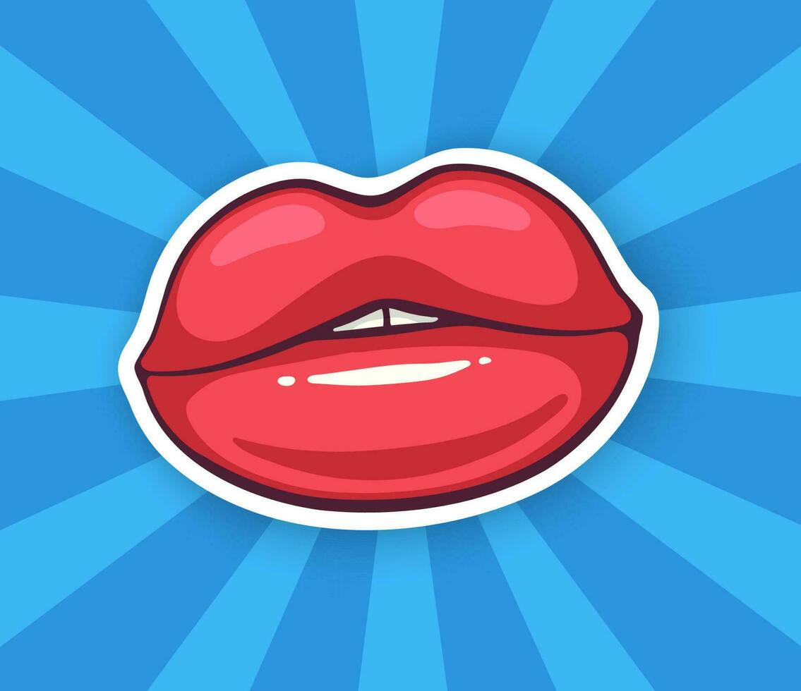 Cartoon sticker with female lips vector
