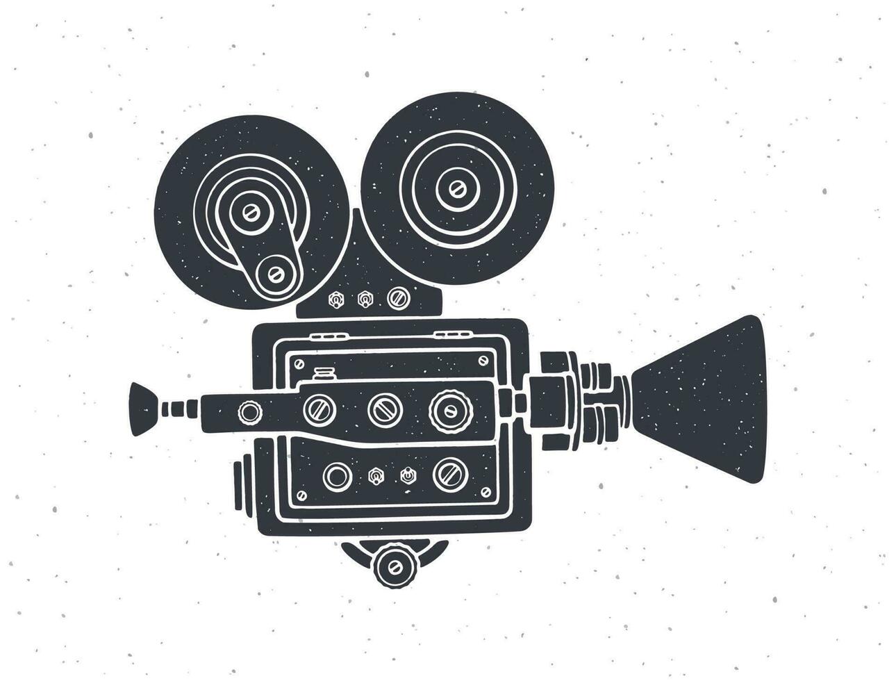 Silhouette of retro cinema camera. Vector illustration. Old fashioned movie camera. Symbol of the film industry. Clipart for signboards, showcases, posters. Isolated white background