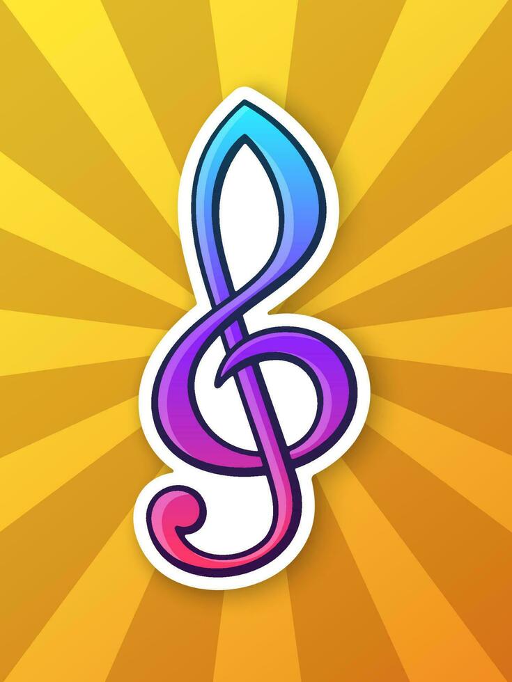 Treble clef. Musical symbol. Sticker with contour vector