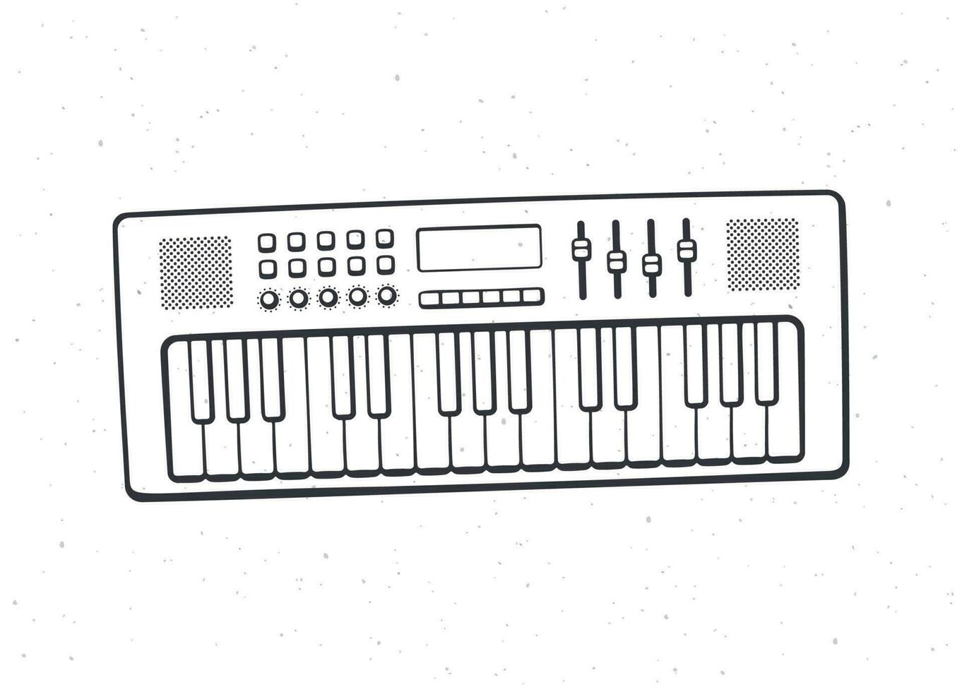 Electronic keyboard musical instrument synthesizer. Outline. Vector illustration. Modern electro piano. Pop, disco, dance, jazz equipment. Hand drawn sketch. Isolated white background