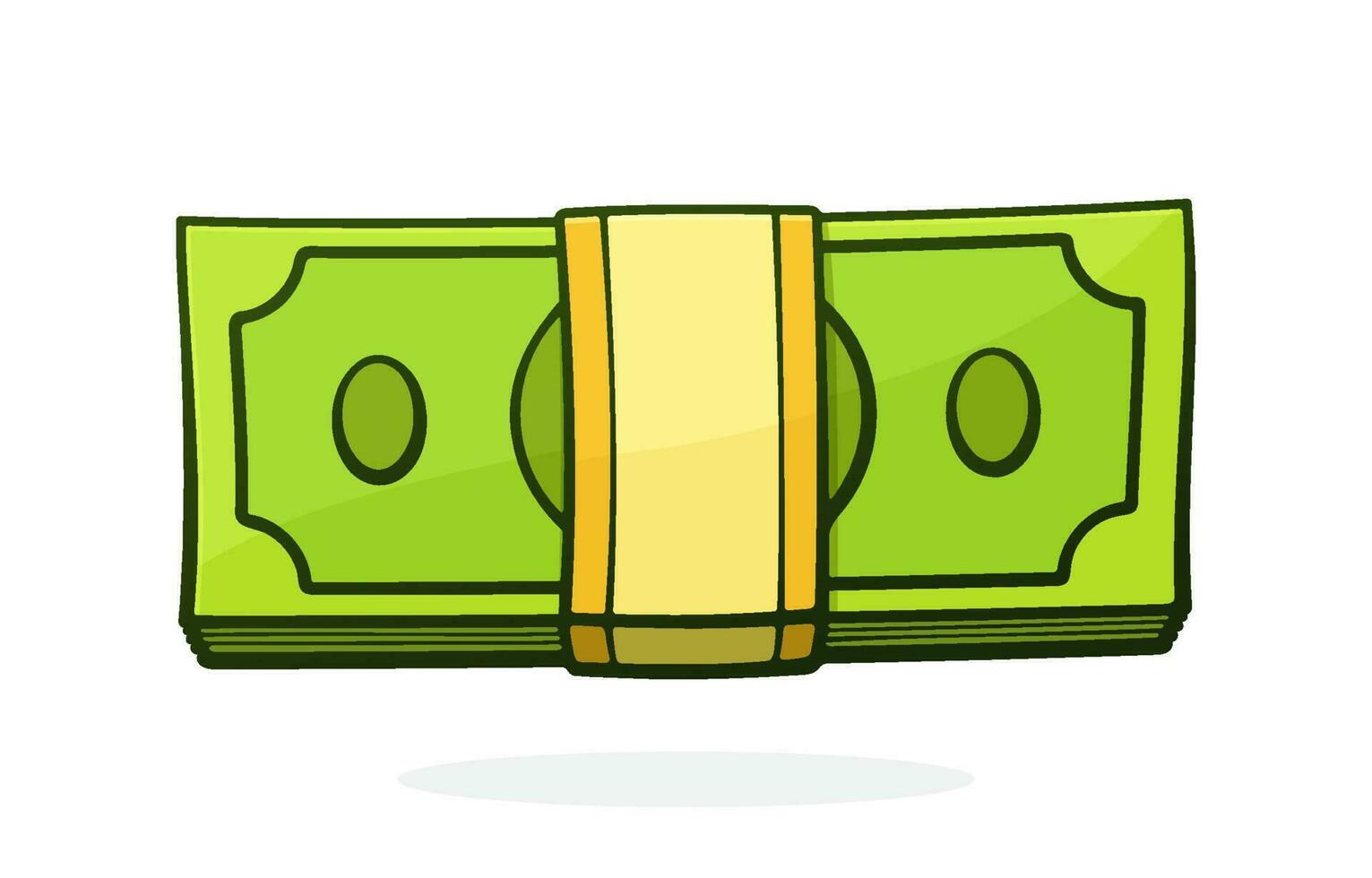 The bundle of paper money. View directly from the front. Banknotes in the pile. United states dollars. Cartoon illustration vector