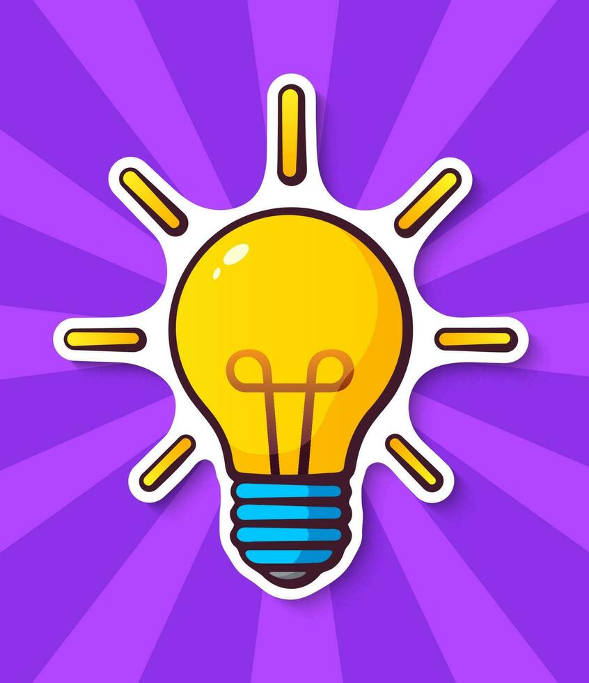 Cartoon sticker with light bulb in comic style vector