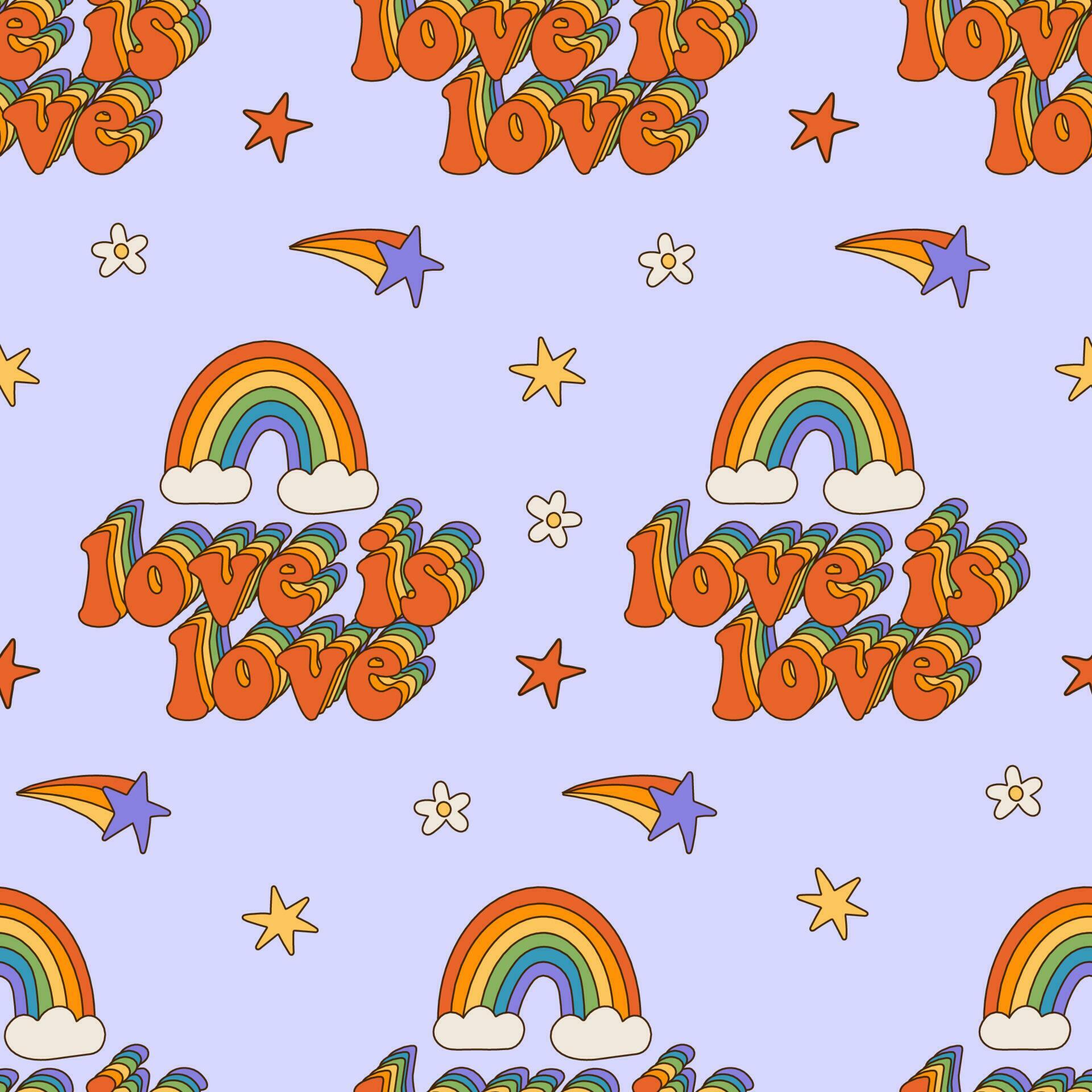 Love is love - Pride Month seamless pattern with Rainbow text in LGBTQ ...