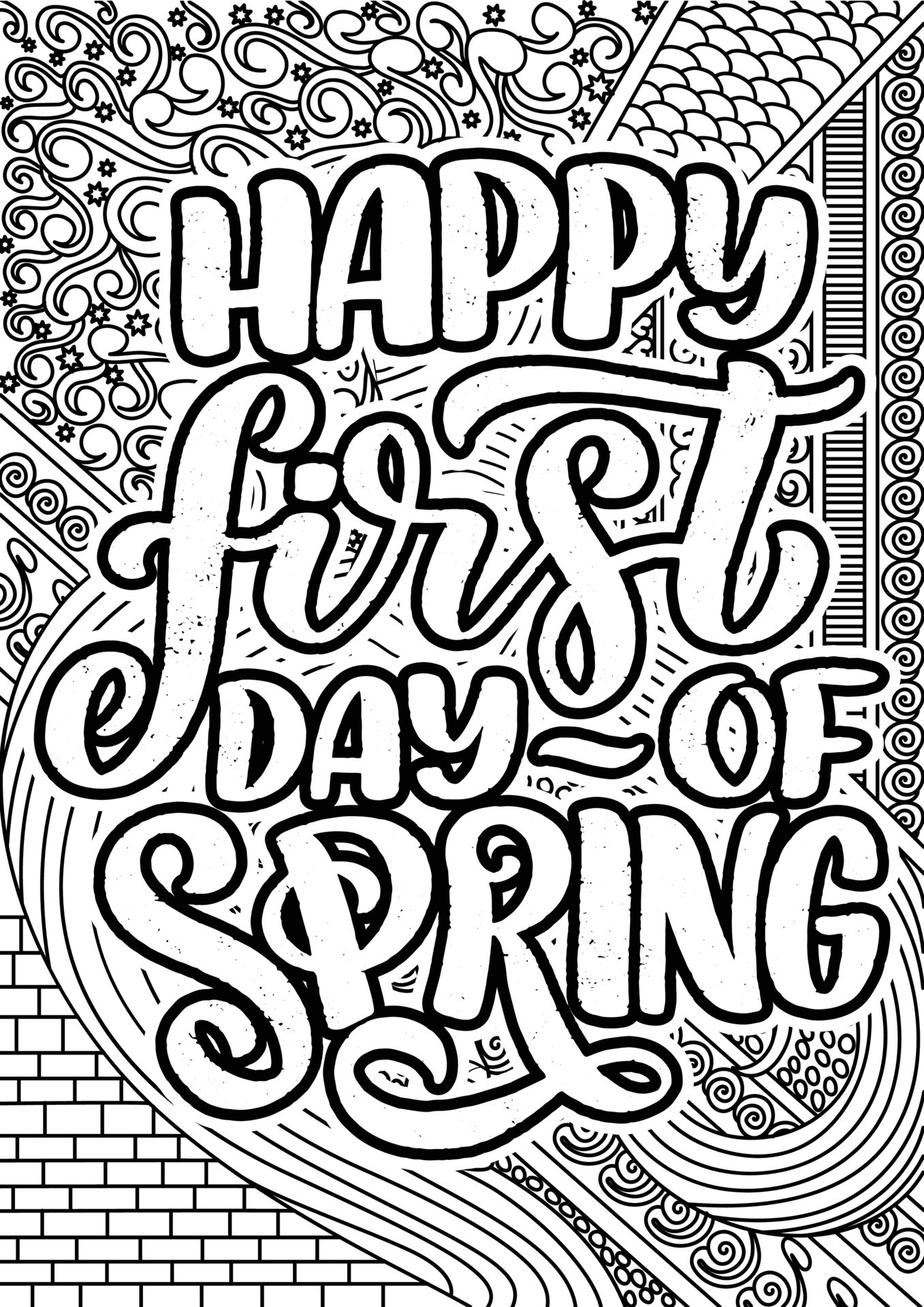Happy First Day of Spring, motivational quotes coloring pages design