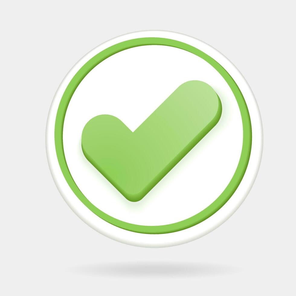 Like or correct symbol icon isolated white background, checkmark button, mobile app icon. 3d render illustration vector