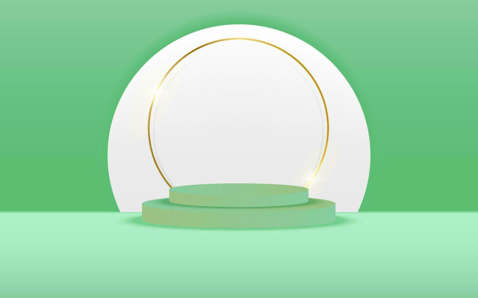 vector 3d Abstract Green podium display on white circle in yellow background