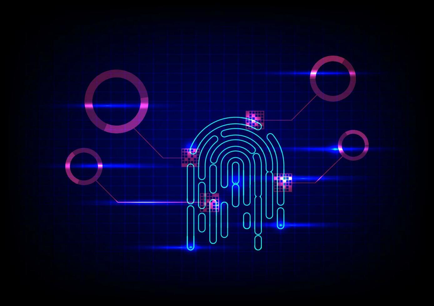 ciber seguridad y ciber crimen concepto. electrónico pulgar huella dactilar en futurista tecnología resumen antecedentes. digital proteccion. exploración para proteger datos. hacker proteccion. vector