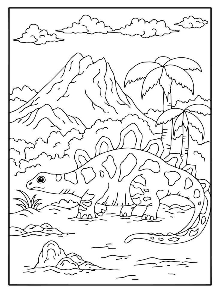 design dinosaur character coloring page for kid vector