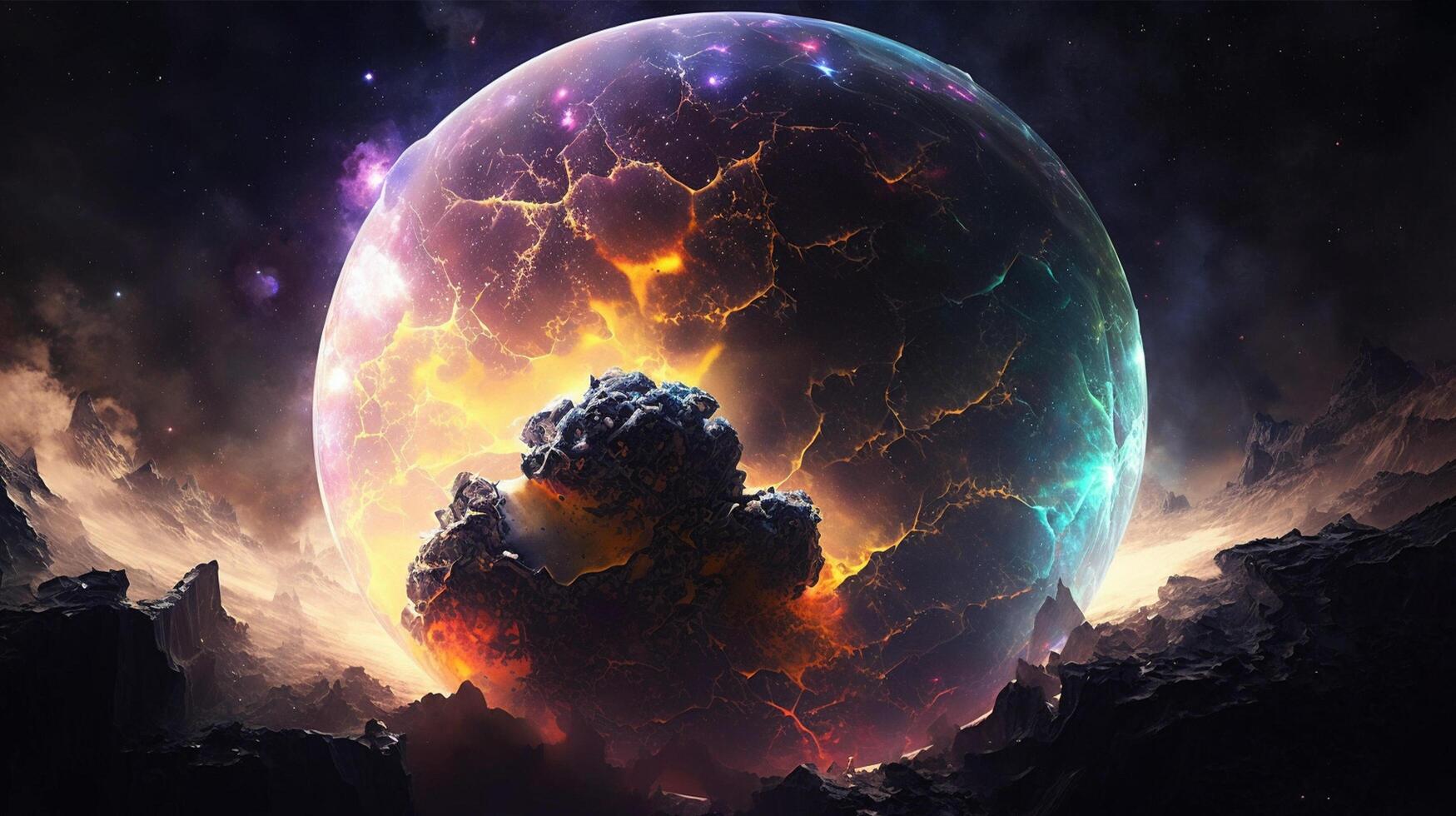 Landscape background of fantasy alien galaxy nebula with colorful, photo