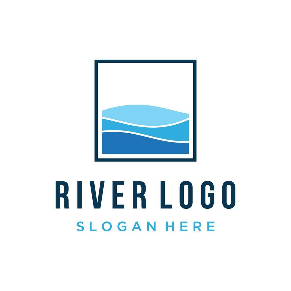 Logos of rivers, creeks, riverbanks and streams. River logo with combination of mountains and farmland with concept design vector illustration template.