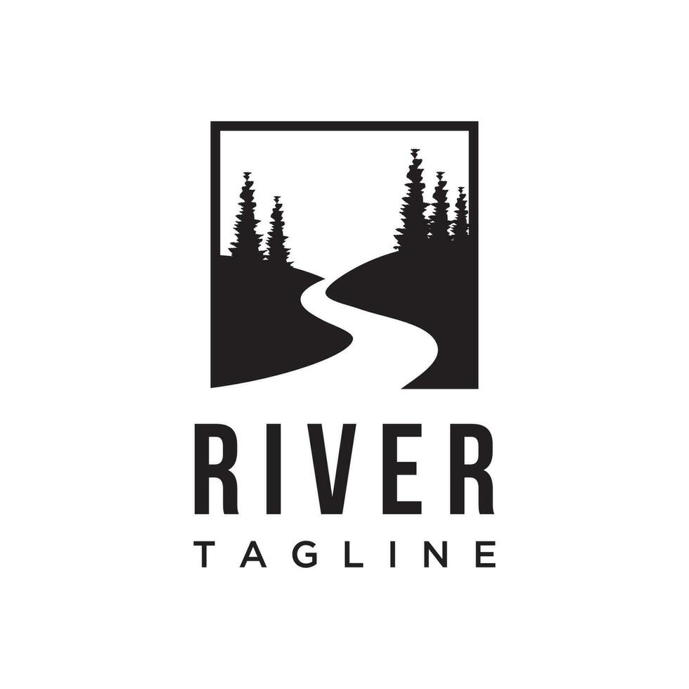 Logos of rivers, creeks, riverbanks and streams. River logo with combination of mountains and farmland with concept design vector illustration template.