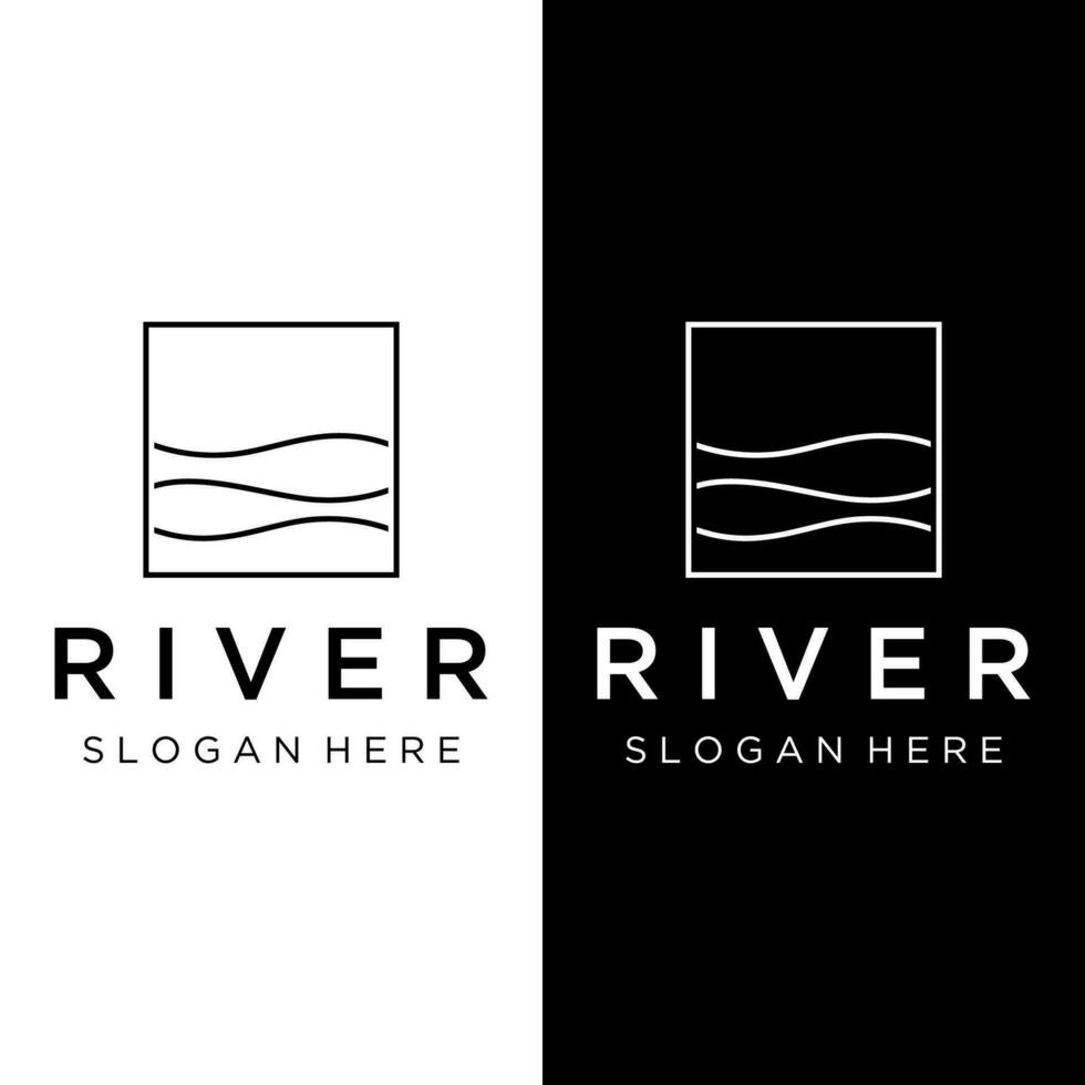 Logos of rivers, creeks, riverbanks and streams. River logo with combination of mountains and farmland with concept design vector illustration template.