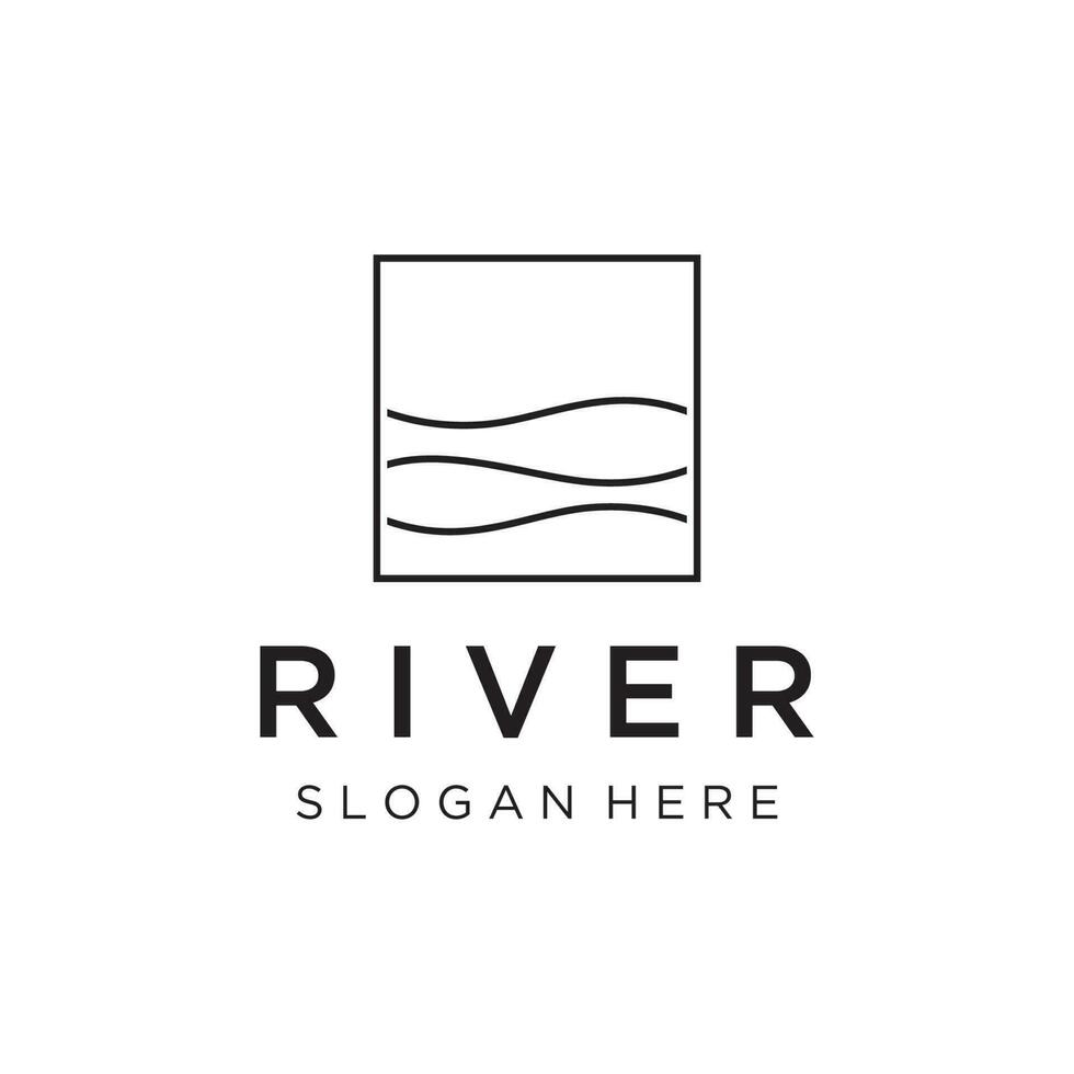 Logos of rivers, creeks, riverbanks and streams. River logo with combination of mountains and farmland with concept design vector illustration template.